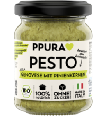 Pesto Genovese mit Pinienkernen, 120 gr Glas, PPURA
