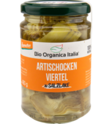 Artischocken Viertel in Salzlake, vegan, 280 gr Glas, Bio Organica Italia
