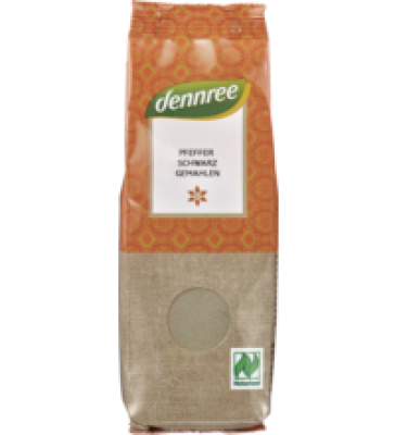 Pfeffer schwarz, gemahlen, vegan, 65 gr Packung, dennree