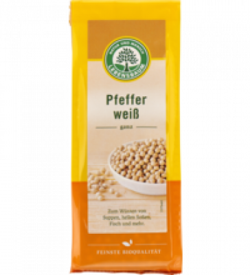 Pfeffer weiß, ganz, vegan, 50 gr Packung, Lebensbaum