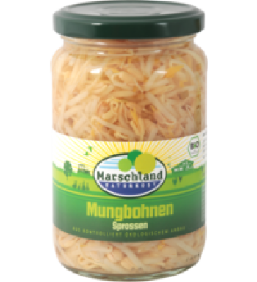 Mungbohnensprossen, vegan, 330 gr Glas (Abtropfgewicht: 175 gr), Marschland Naturkost