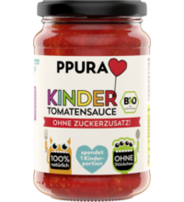 Kindertomatensauce, ohne Zuckerzusatz, vegan, 340 gr Glas, PPURA