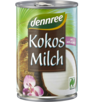 Kokosmilch 60%, 400 ml Dose - ohne Zusatzstoffe , dennree