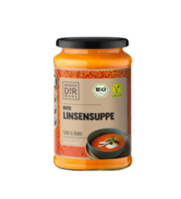Rote Linsensuppe mit Curry & Kokos, vegan, 380 ml Glas, Wünsch Dir Mahl