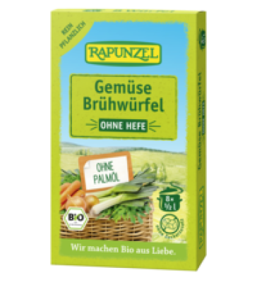 Gemüse-Brühwürfel, ohne Hefe, vegan, 80 gr Packung, Rapunzel