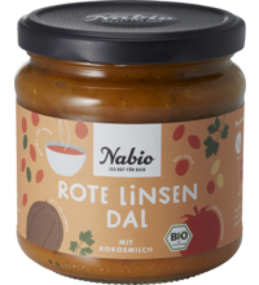 Eintopf Rote Linsen Dal mit Kokosmilch, vegan, 365 gr Glas, Nabio