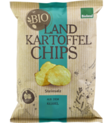 Kesselchips Steinsalz, vegan, 125 gr Packung, Landkartoffelchips