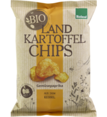 Kesselchips Gemüsepaprika, vegan, 125 gr Packung, Landkartoffelchips