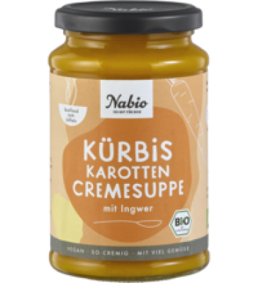 Kürbis Karotten Cremesuppe mit Ingwer, vegan, 375 ml Glas, Nabio