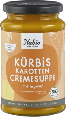 Kürbis Karotten Cremesuppe mit Ingwer, vegan, 375 ml Glas, Nabio