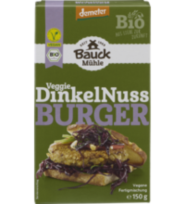Dinkel-Nuss Burger, vegan, 150 gr Packung, Bauck Mühle