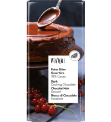 Feine Bitter Kuvertüre mit 70% Kakao, vegan, 200 gr Tafel, Vivani