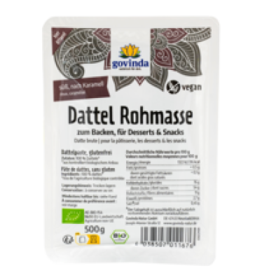 Dattel Rohmasse, vegan, 500 gr Packung, Govinda