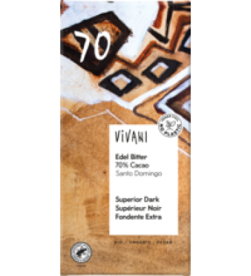 Edel Bitter Schokolade mit 70% Kakao, vegan, 100 gr Tafel, Vivani