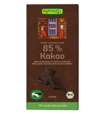 Bitterschokolade mit 85% Kakao, vegan, 80 gr Tafel, Rapunzel