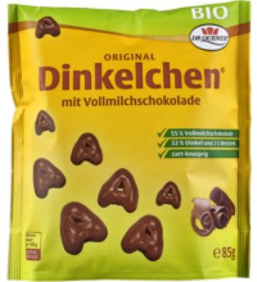 Dinkelchen mit Vollmilchschokolade, 85 gr Packung, Dr. Quendt