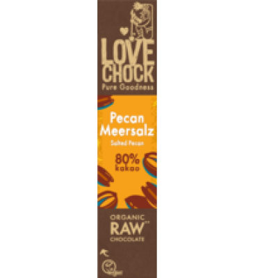 Schokoriegel Pecan Meersalz mit 80% Kakao, vegan, 40 gr Stück, Lovechock