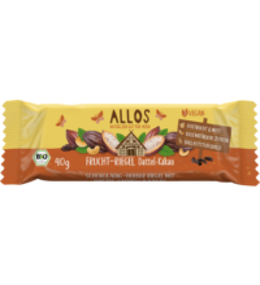 Frucht-Riegel Dattel Kakao, vegan, 40 gr Stück, Allos