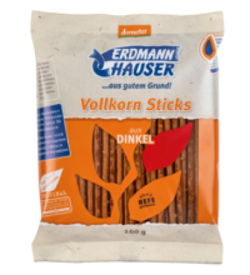 Dinkel-Vollkorn-Sticks, vegan, 100 gr Packung, ErdmannHAUSER Getreideprodukte