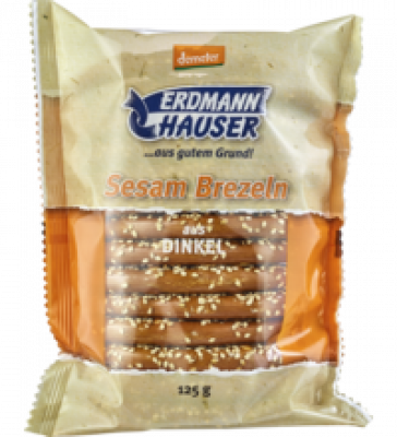 Dinkel Brezel mit Sesam, 125 gr Packung, ErdmannHAUSER Getreideprodukte