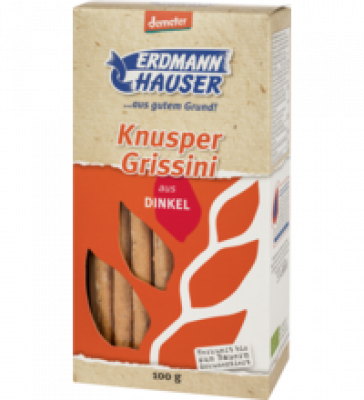 Dinkel-Grissini mit geröstetem Sesam, 100 gr Packung, ErdmannHAUSER Getreideprodukte