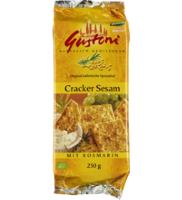 Cracker Sesam mit Rosmarin, vegan, 250 gr Packung, Gustoni