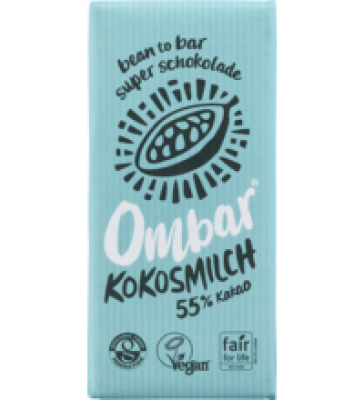 Kokosmilch Rohkostschokolade mit 55% Kakao, vegan, 70 gr Tafel, Ombar