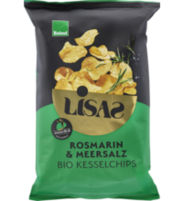 Kesselchips Rosmarin & Meersalz, vegan, 115 gr Packung, Lisas