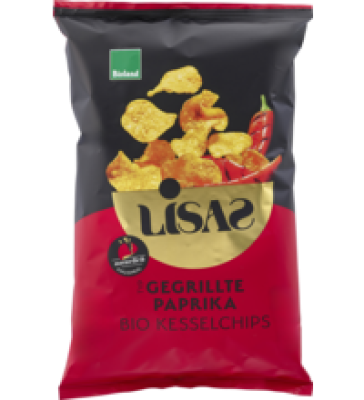 Kesselchips gegrillte Paprika, vegan, 115 gr Packung, Lisas