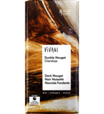 Dunkle Nougat Gianduja Schokolade, vegan, 80 gr Tafel, Vivani
