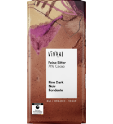 Feine Bitter Schokolade mit 71% Kakao, vegan, 80 gr Tafel, Vivani