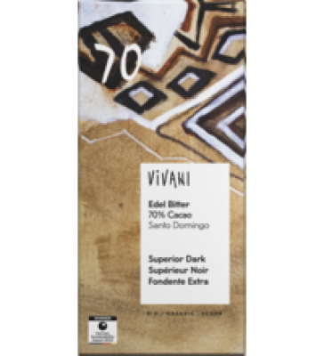 Edel Bitter Schokolade mit 70% Kakao, vegan, 80 gr Tafel, Vivani