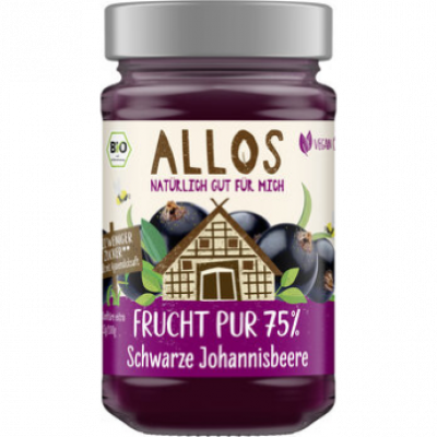 Fruchtaufstrich „Frucht Pur” Schwarze Johannisbeere, vegan, 250 gr Glas, Allos