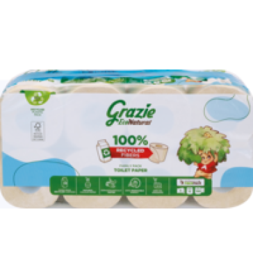 Recycling Toilettenpapier, 3-lagig, 150 Blatt, 8 Rollen Packung, Grazie Eco Natural