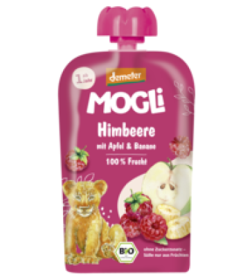 Fruchtsnack Himbeere mit Apfel & Banane, vegan, 100 gr Quetschbeutel, Mogli