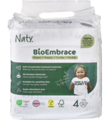 Windeln BioEmbrace Größe 4 (7-18 kg), vegan, 26 Stück Packung, Naty
