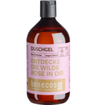 Duschgel „Endecke die Wilde Rose in dir” Wildrose, vegan, 500 ml Flasche, benecos