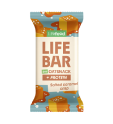 Lifebar Protein Oat Snack Salted Caramel Crisp, vegan, 40 gr Riegel, Lifefood