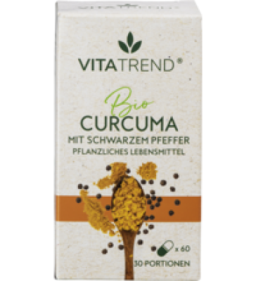 Curcuma Kapseln mit Schwarzem Pfeffer, vegan, 60 Kapseln im Glas, VitaTrend