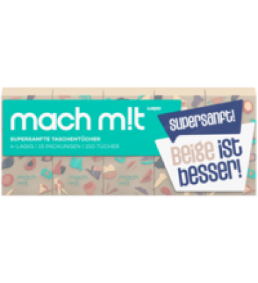 Taschentücher, 4-lagig, 1 Packung (15x10 Stück), mach m!t