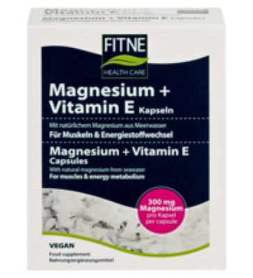 Magnesium + Vitamin E Kapseln, vegan, 60 Stück Packung, Fitne