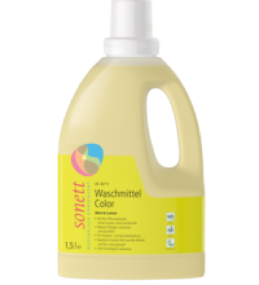 Flüssiges Waschmittel Color Mint & Lemon, vegan, 1,5 ltr Flasche, Sonett