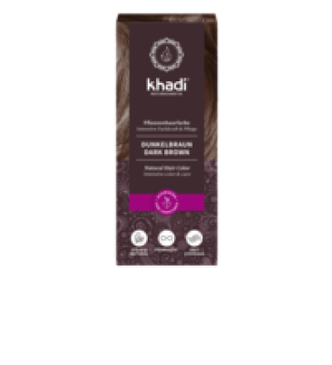 Pflanzenhaarfarbe Dunkelbraun, vegan, 100 gr Packung, khadi Naturprodukte