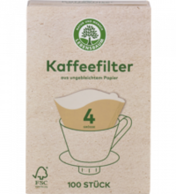 Kaffeefilter, ungebleicht, Größe 4, 100 Stück Packung, Lebensbaum