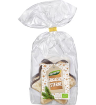Lebkuchen Sterne glasiert mit Zartbitterschokolade, vegan, 150 gr Packung, dennree