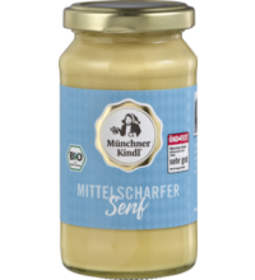 Mittelscharfer Senf, vegan, 200 ml Glas, Münchner Kindl Senf