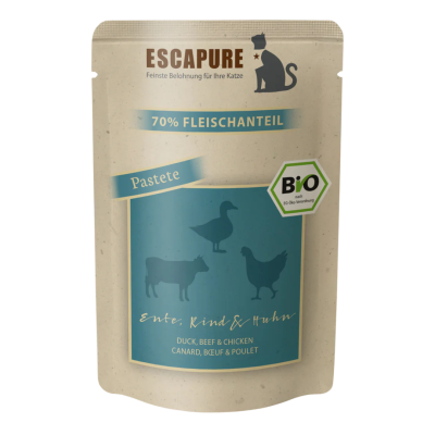 Katze Nassfutter Pastete Ente, Rind & Huhn, 100 gr Beutel, Escapure