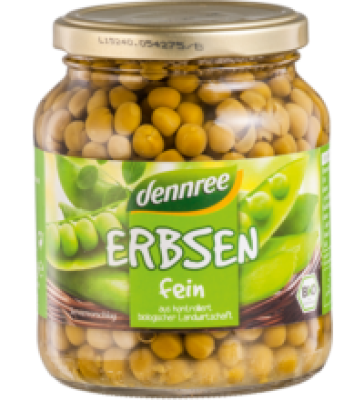 Erbsen fein, 350 gr Glas, dennree