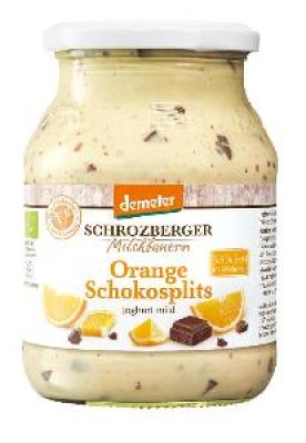 Saisonjoghurt mild Orange Schokosplits, 3,5% Fett, 500 gr Glas, Schrozberger Milchbauern