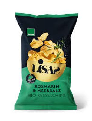 Kesselchips Rosmarin & Meersalz, vegan, 115 gr Packung, Lisas